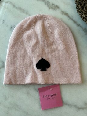 kate spade Pink Knit Beanie with Black Spade Patch